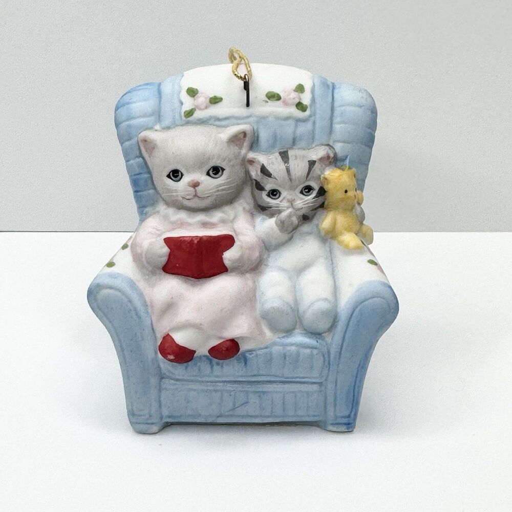 1990 Schmid Kitty Cucumber Christmas Ornament Storytime Cat Kitten Hidden‎ Mouse